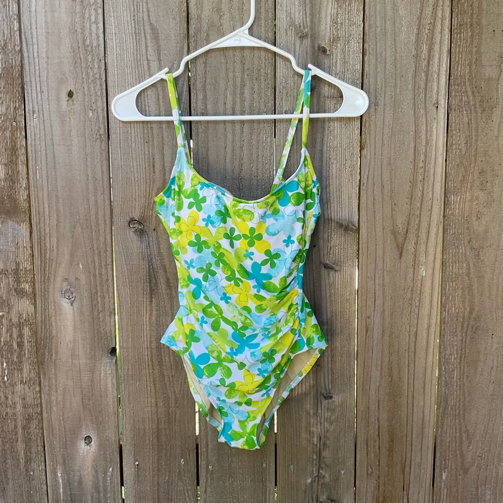 Floral One Piece Y2K Cole Swimwear in Green and Blue